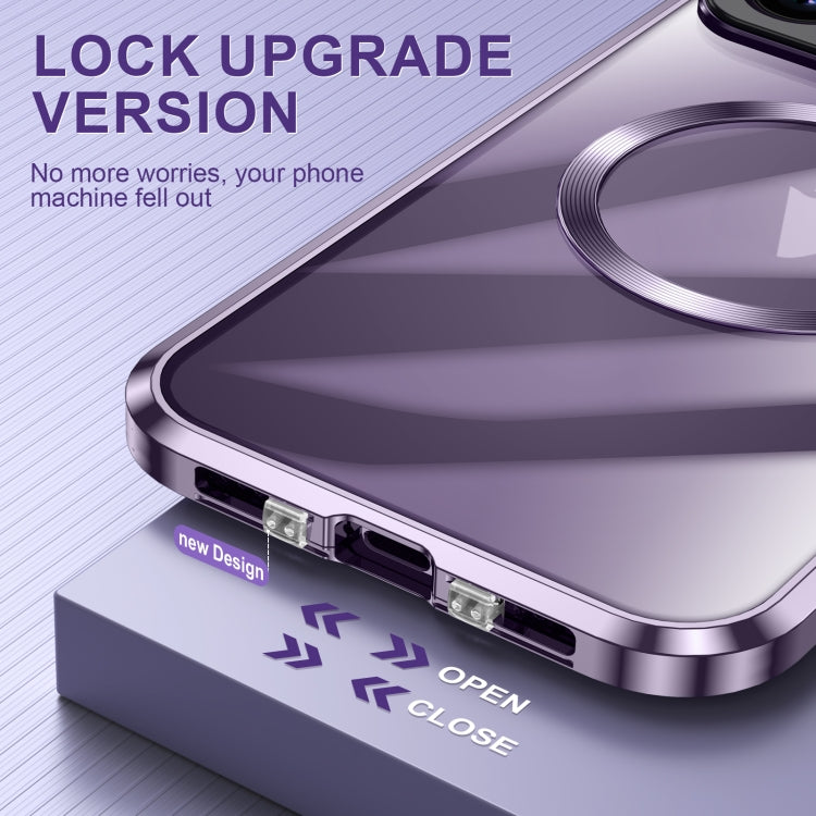 For iPhone 14 Pro Max Large Window Holder MagSafe Magnetic Metal Phone Case(Purple) - iPhone 14 Pro Max Cases by buy2fix | Online Shopping UK | buy2fix