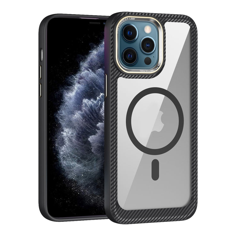 For iPhone 11 Pro Max MagSafe Carbon Fiber Transparent Back Panel Phone Case(Black) - iPhone 11 Pro Max Cases by buy2fix | Online Shopping UK | buy2fix