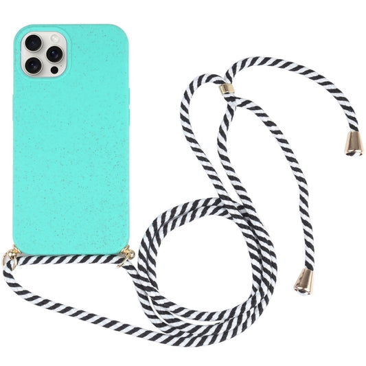 For iPhone 16 Pro Wheat Straw TPU Shockproof Phone Case with Neck Lanyard(Green) - iPhone 16 Pro Cases by buy2fix | Online Shopping UK | buy2fix