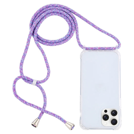 For iPhone 16 Pro Transparent Acrylic Airbag Shockproof Phone Protective Case with Lanyard(Purple Rainbow) - iPhone 16 Pro Cases by buy2fix | Online Shopping UK | buy2fix