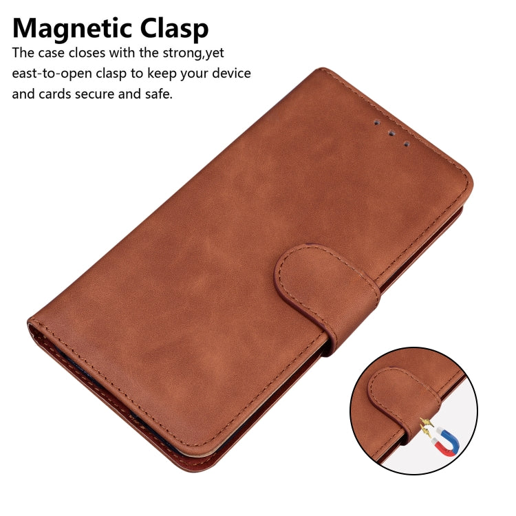 For iPhone 16 Skin Feel Pure Color Flip Leather Phone Case(Brown) - iPhone 16 Cases by buy2fix | Online Shopping UK | buy2fix