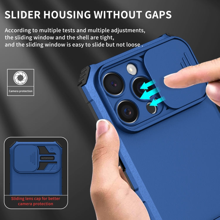 For iPhone 16 Pro Max Stereoscopic Holder Sliding Camshield Phone Case(Blue) - iPhone 16 Pro Max Cases by buy2fix | Online Shopping UK | buy2fix