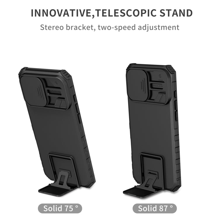 For iPhone 16 Pro Stereoscopic Holder Sliding Camshield Phone Case(Black) - iPhone 16 Pro Cases by buy2fix | Online Shopping UK | buy2fix