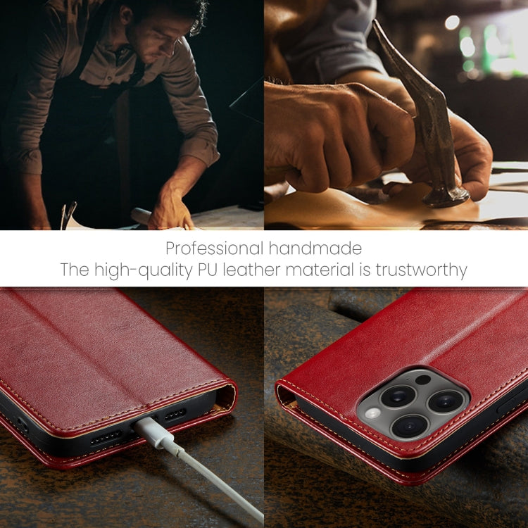 For iPhone 16 Pro Max Fierre Shann PU Genuine Leather Texture Phone Case(Red) - iPhone 16 Pro Max Cases by FIERRE SHANN | Online Shopping UK | buy2fix