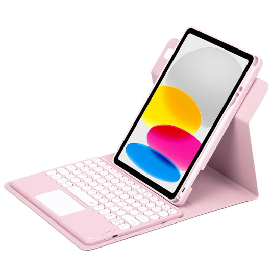 For iPad 10th Gen 10.9 2022 Round Button 360 Degree Rotatable Bluetooth Keyboard Leather Case with Touchpad(Pink) - Universal by buy2fix | Online Shopping UK | buy2fix