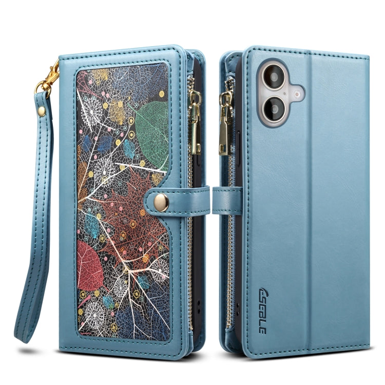 For iPhone 16 Plus ESEBLE Star Series Lanyard Zipper Wallet RFID Leather Case(Blue) - iPhone 16 Plus Cases by ESEBLE | Online Shopping UK | buy2fix