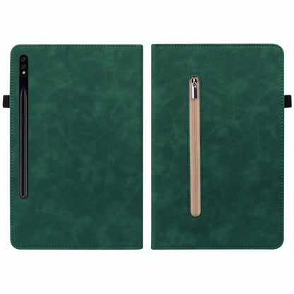 For Samsung Galaxy Tab S9 Skin Feel Solid Color Zipper Leather Tablet Case(Green) - Galaxy Tab S9 Cases by buy2fix | Online Shopping UK | buy2fix