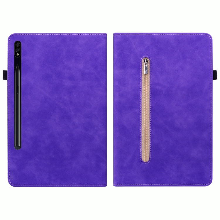 For Samsung Galaxy Tab S9+ Skin Feel Solid Color Zipper Leather Tablet Case(Purple) - Galaxy Tab S9+ Cases by buy2fix | Online Shopping UK | buy2fix