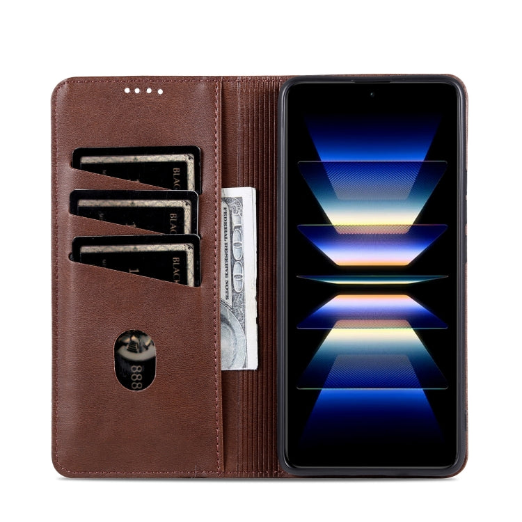 For Samsung Galaxy S24 5G AZNS Magnetic Calf Texture Flip Leather Phone Case(Dark Brown) - Galaxy S24 5G Cases by AZNS | Online Shopping UK | buy2fix