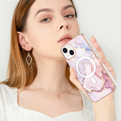 For iPhone 14 Marble Pattern Dual-side IMD Magsafe TPU Phone Case(Rose Gold 005) - iPhone 14 Cases by buy2fix | Online Shopping UK | buy2fix