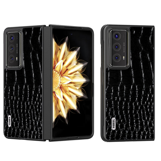 For Honor Magic V2 ABEEL Genuine Leather Crocodile Pattern Black Edge Phone Case(Black) - Honor Cases by buy2fix | Online Shopping UK | buy2fix