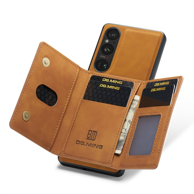 For Sony Xperia 1 VI DG.MING M2 Series 3-Fold Multi Card Bag + Magnetic Phone Case(Brown) - Sony Cases by DG.MING | Online Shopping UK | buy2fix