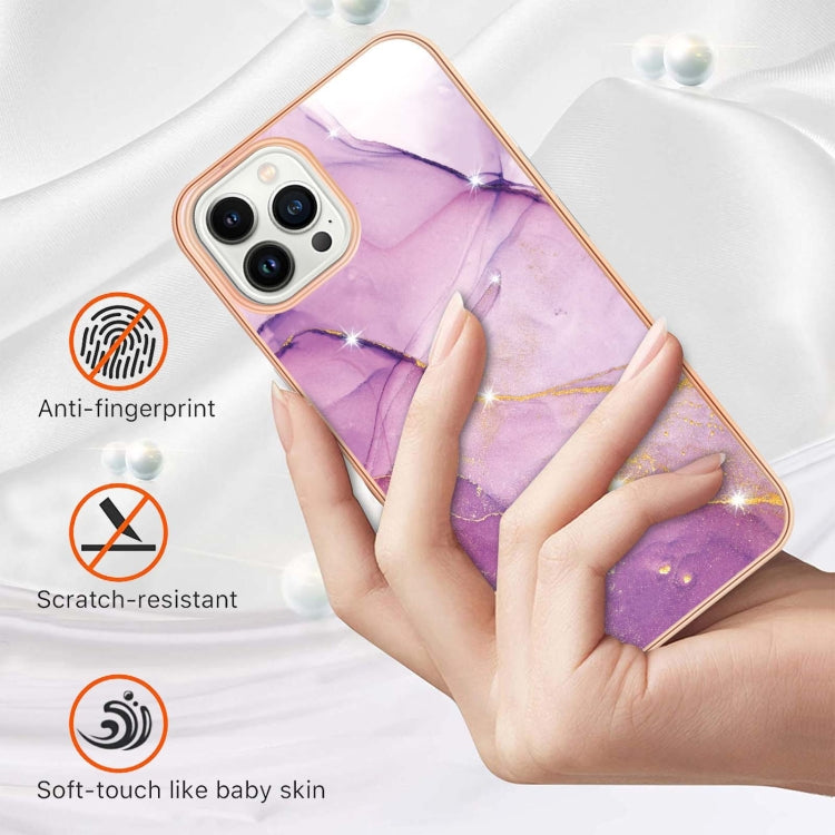 Electroplating Marble Pattern Dual-side IMD TPU Shockproof Phone Case For iPhone 16 Pro Max(Purple 001) - iPhone 16 Pro Max Cases by buy2fix | Online Shopping UK | buy2fix