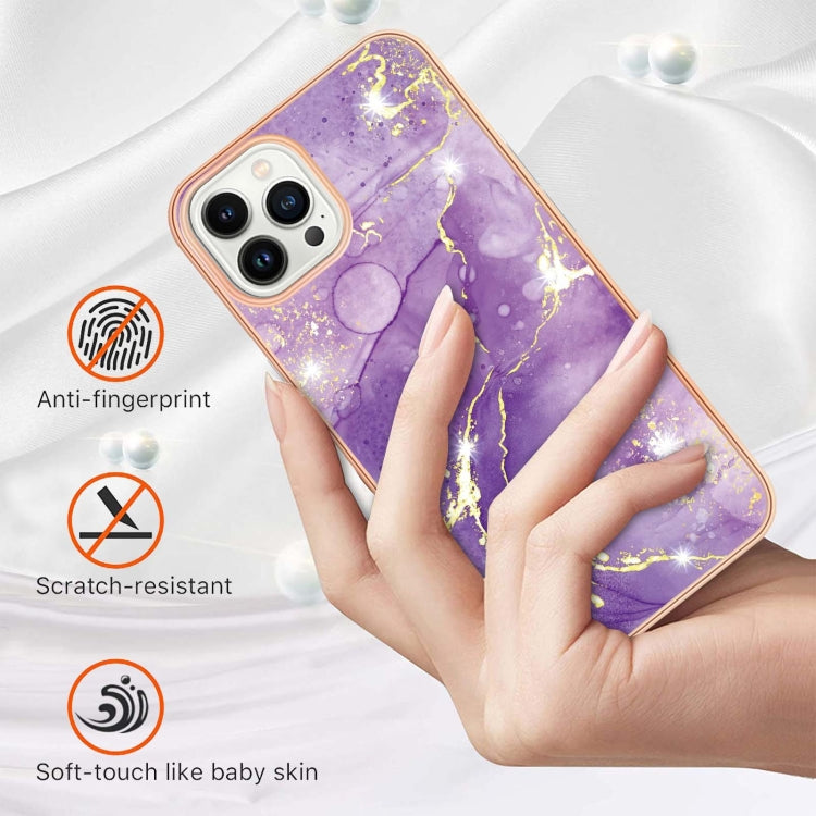 For iPhone 16 Pro Electroplating Marble Pattern Dual-side IMD TPU Shockproof Phone Case (Purple 002) - iPhone 16 Pro Cases by buy2fix | Online Shopping UK | buy2fix