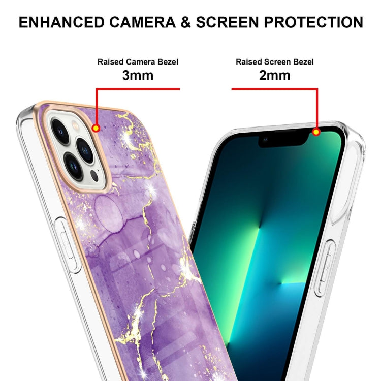 For iPhone 16 Pro Electroplating Marble Pattern Dual-side IMD TPU Shockproof Phone Case (Purple 002) - iPhone 16 Pro Cases by buy2fix | Online Shopping UK | buy2fix