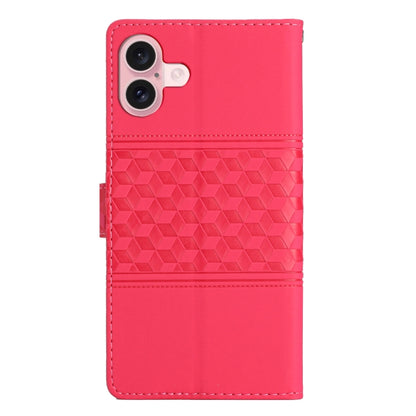 For iPhone 16 Plus Diamond Embossed Skin Feel Leather Phone Case(Red) - iPhone 16 Plus Cases by buy2fix | Online Shopping UK | buy2fix