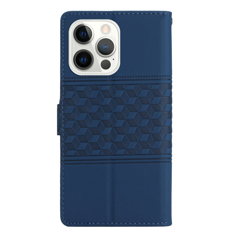 For iPhone 16 Pro Diamond Embossed Skin Feel Leather Phone Case(Dark Blue) - iPhone 16 Pro Cases by buy2fix | Online Shopping UK | buy2fix