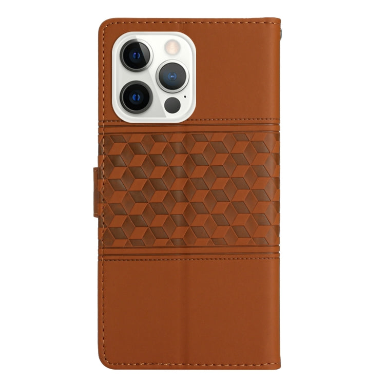 For iPhone 16 Pro Max Diamond Embossed Skin Feel Leather Phone Case(Brown) - iPhone 16 Pro Max Cases by buy2fix | Online Shopping UK | buy2fix