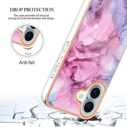 For iPhone 16 Plus Electroplating Marble Dual-side IMD Phone Case(Pink 013) - iPhone 16 Plus Cases by buy2fix | Online Shopping UK | buy2fix