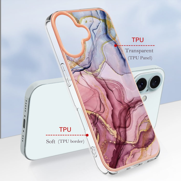 For iPhone 16 Plus Electroplating Marble Dual-side IMD Phone Case(Rose Red 014) - iPhone 16 Plus Cases by buy2fix | Online Shopping UK | buy2fix