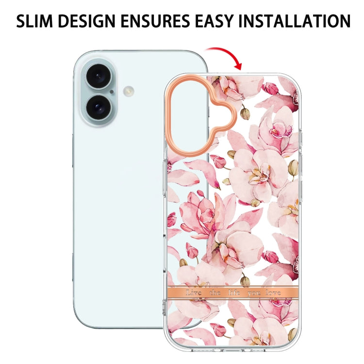 For iPhone 16 Flowers and Plants Series IMD TPU Phone Case(Pink Gardenia) - iPhone 16 Cases by buy2fix | Online Shopping UK | buy2fix