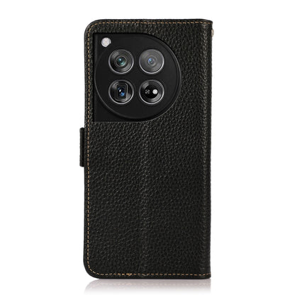 For OnePlus 12 KHAZNEH Side-Magnetic Litchi Genuine Leather RFID Phone Case(Black) - OnePlus Cases by buy2fix | Online Shopping UK | buy2fix