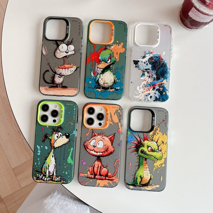 For iPhone 16 Pro Animal Pattern Oil Painting Series PC + TPU Phone Case(Green Dog) - iPhone 16 Pro Cases by buy2fix | Online Shopping UK | buy2fix