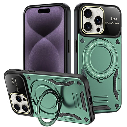 For iPhone 16 Pro Large Window MagSafe Holder Phone Case(Green) - iPhone 16 Pro Cases by buy2fix | Online Shopping UK | buy2fix