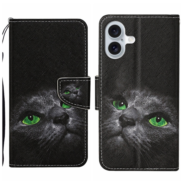 For iPhone 16 Plus 3D Colored Drawing Flip Leather Phone Case(Black Cat) - iPhone 16 Plus Cases by buy2fix | Online Shopping UK | buy2fix