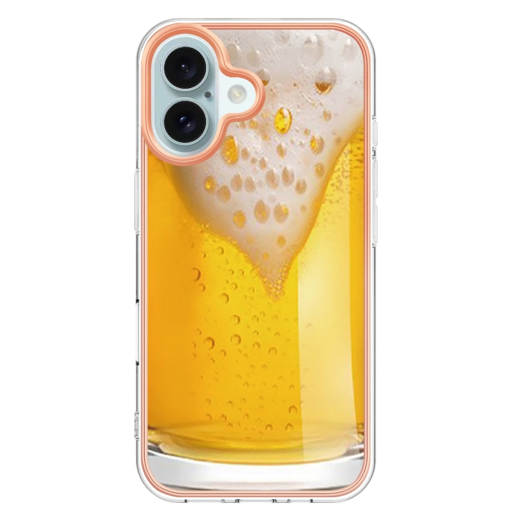 For iPhone 16 Plus Electroplating Marble Dual-side IMD Phone Case(Draft Beer) - iPhone 16 Plus Cases by buy2fix | Online Shopping UK | buy2fix