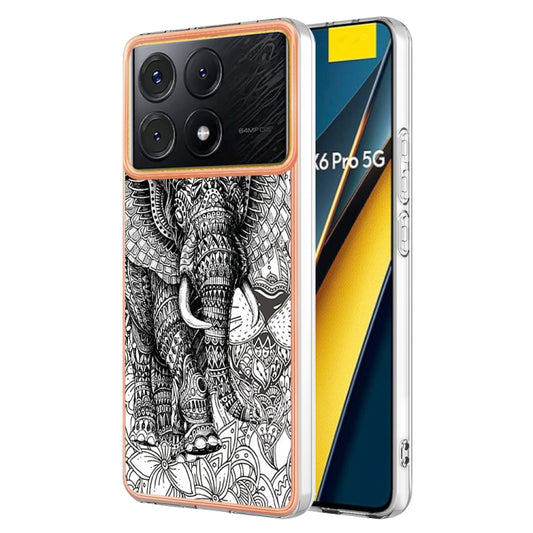 For Xiaomi Poco X6 Pro / Redmi K70E Electroplating Marble Dual-side IMD Phone Case(Totem Elephant) - K70E Cases by buy2fix | Online Shopping UK | buy2fix