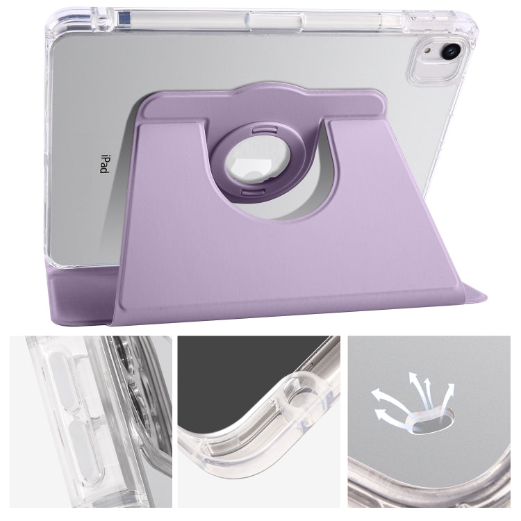 For iPad Air 13 2024 Clear Acrylic 360 Rotation Detachable Leather Tablet Case(Light Purple) - iPad Air 13 2024 Cases by buy2fix | Online Shopping UK | buy2fix