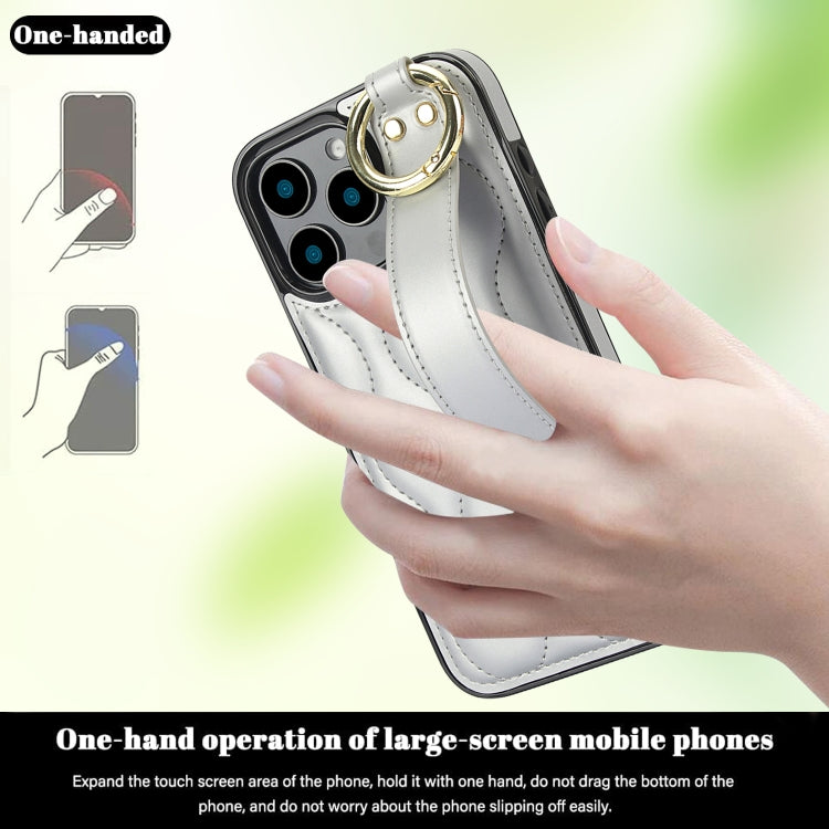 For iPhone 16 Pro Max Non-slip Full Coverage Ring PU Phone Case with Wristband(Silver) - iPhone 16 Pro Max Cases by buy2fix | Online Shopping UK | buy2fix