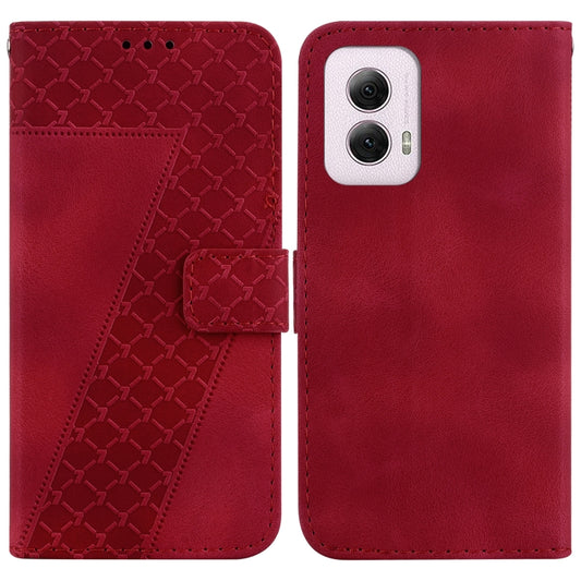 For Motorola Moto G Power 5G 2024 Seven-shaped Embossed Leather Phone Case(Red) - Motorola Cases by buy2fix | Online Shopping UK | buy2fix