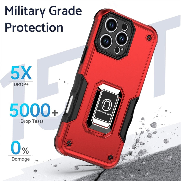 For iPhone 16 Pro Ring Holder Non-slip Shockproof Armor Phone Case(Red) - iPhone 16 Pro Cases by buy2fix | Online Shopping UK | buy2fix