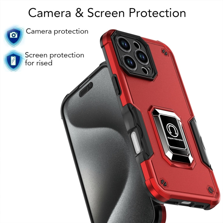 For iPhone 16 Pro Ring Holder Non-slip Shockproof Armor Phone Case(Red) - iPhone 16 Pro Cases by buy2fix | Online Shopping UK | buy2fix