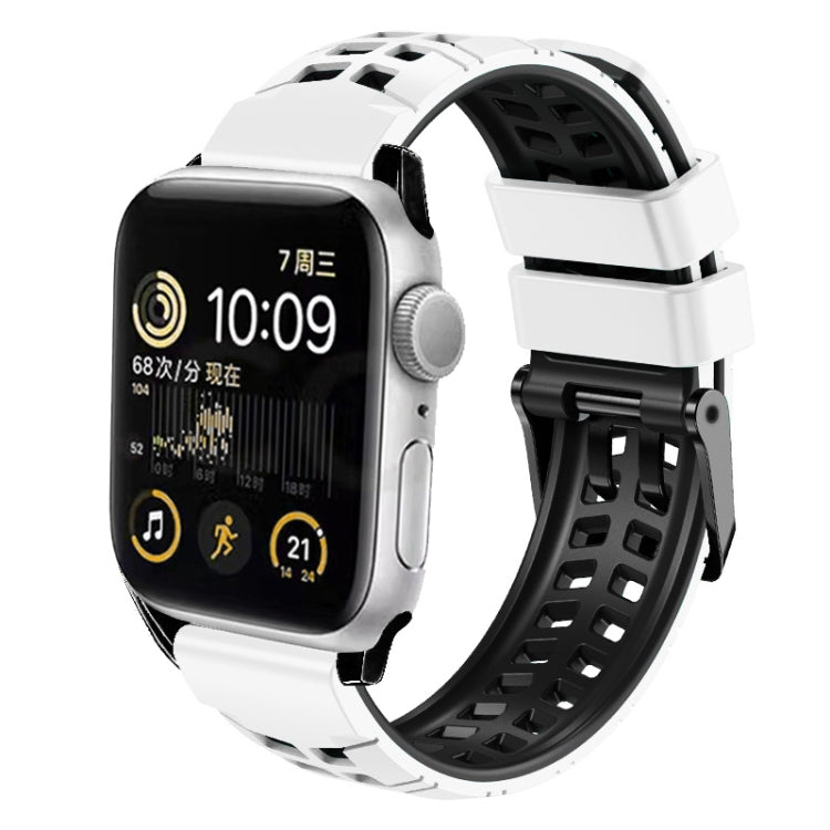 For Apple Watch Series 8 41mm Twill Dual-row Buckle Silicone Watch Band(White Black) - Watch Bands by buy2fix | Online Shopping UK | buy2fix