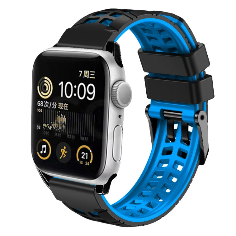 For Apple Watch SE 40mm Twill Dual-row Buckle Silicone Watch Band(Black Blue) - Watch Bands by buy2fix | Online Shopping UK | buy2fix