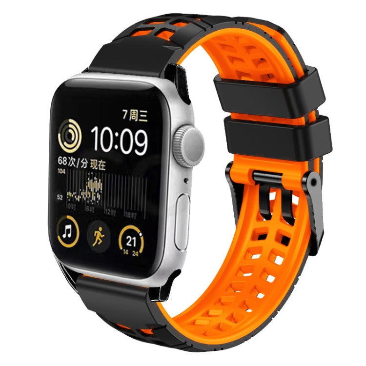 For Apple Watch SE 40mm Twill Dual-row Buckle Silicone Watch Band(Black Orange) - Watch Bands by buy2fix | Online Shopping UK | buy2fix