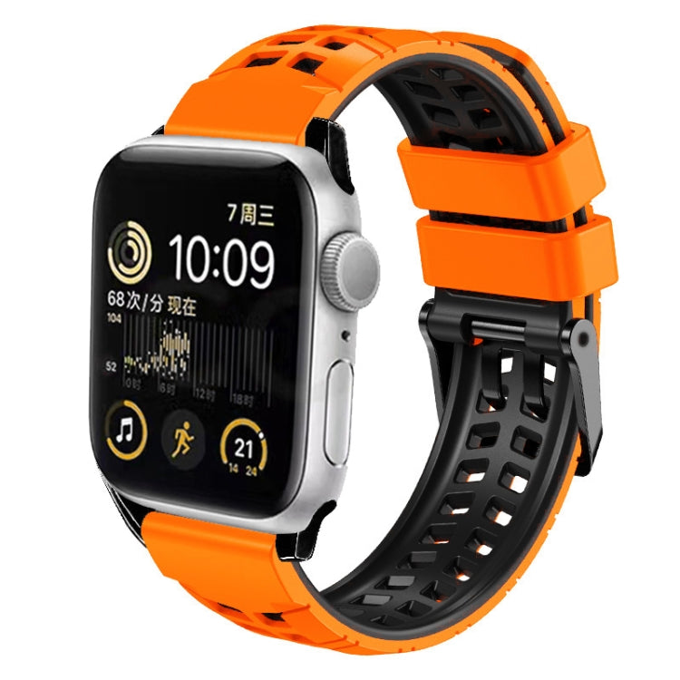 For Apple Watch Series 5 44mm Twill Dual-row Buckle Silicone Watch Band(Orange Black) - Watch Bands by buy2fix | Online Shopping UK | buy2fix