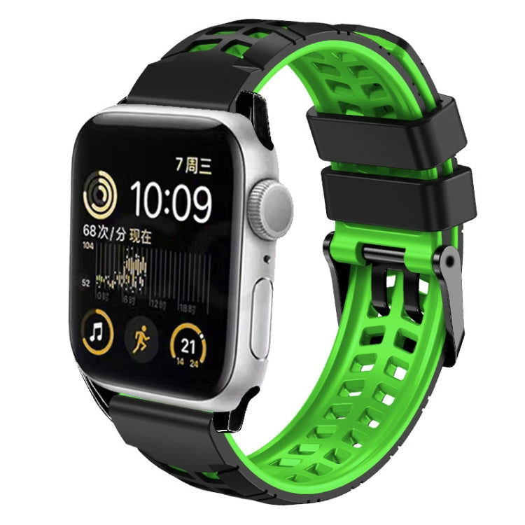 For Apple Watch Series 3 38mm Twill Dual-row Buckle Silicone Watch Band(Black Green) - Watch Bands by buy2fix | Online Shopping UK | buy2fix