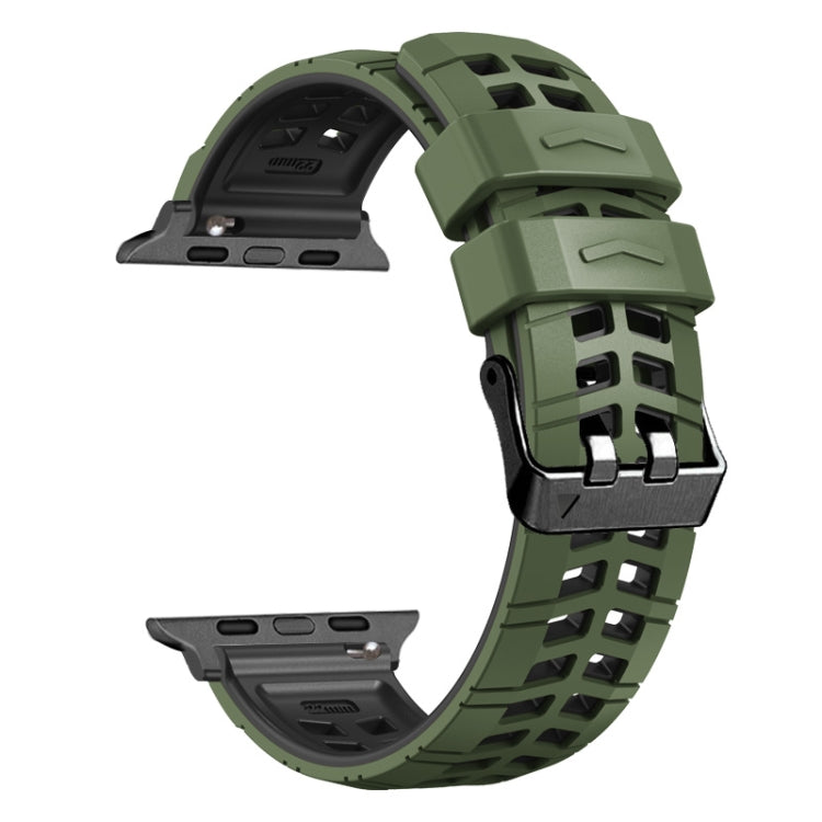 For Apple Watch 42mm Twill Dual-row Buckle Silicone Watch Band(Army Green Black) - Watch Bands by buy2fix | Online Shopping UK | buy2fix