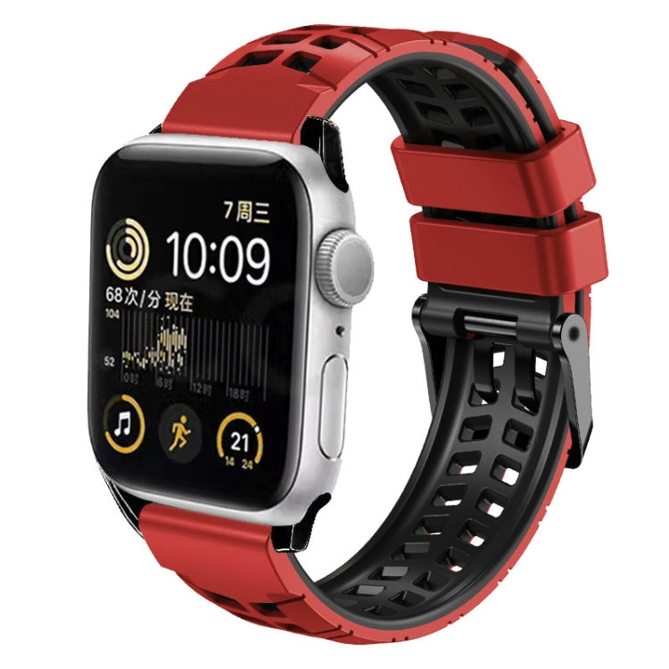 For Apple Watch Series 9 45mm Twill Dual-row Buckle Silicone Watch Band(Red Black) - Watch Bands by buy2fix | Online Shopping UK | buy2fix