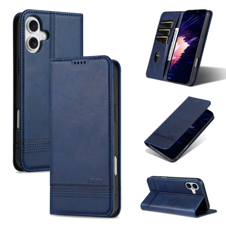 For iPhone 16 AZNS Magnetic Calf Texture Flip Leather Phone Case(Dark Blue) - iPhone 16 Cases by AZNS | Online Shopping UK | buy2fix