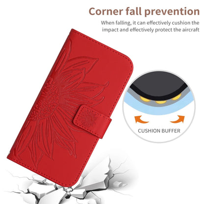 For Motorola Moto G Play 5G 2024 HT04 Skin Feel Sun Flower Embossed Flip Leather Phone Case with Lanyard(Red) - Motorola Cases by buy2fix | Online Shopping UK | buy2fix