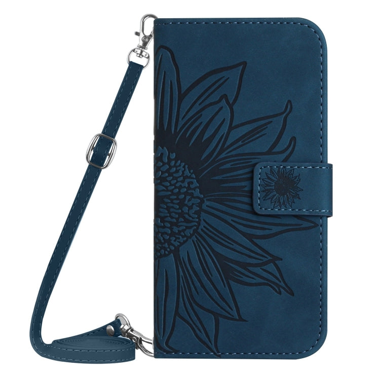 For Motorola Moto G Stylus 5G 2024 HT04 Skin Feel Sun Flower Embossed Flip Leather Phone Case with Lanyard(Inky Blue) - Motorola Cases by buy2fix | Online Shopping UK | buy2fix