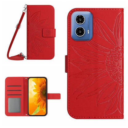 For Motorola Moto G Stylus 5G 2024 HT04 Skin Feel Sun Flower Embossed Flip Leather Phone Case with Lanyard(Red) - Motorola Cases by buy2fix | Online Shopping UK | buy2fix