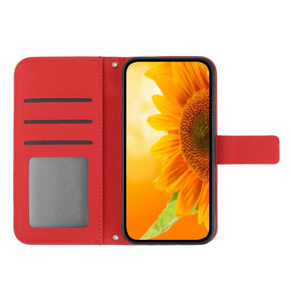 For Motorola Moto G Stylus 5G 2024 HT04 Skin Feel Sun Flower Embossed Flip Leather Phone Case with Lanyard(Red) - Motorola Cases by buy2fix | Online Shopping UK | buy2fix