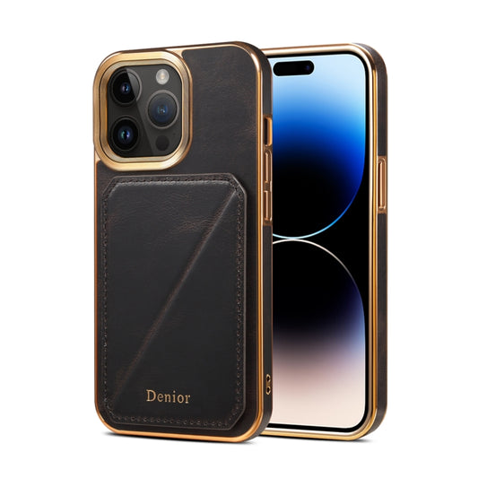 For iPhone 15 Pro Max Denior Oil Wax Leather Electroplating Card Slot Holder Phone Case(Black) - iPhone 15 Pro Max Cases by Denior | Online Shopping UK | buy2fix