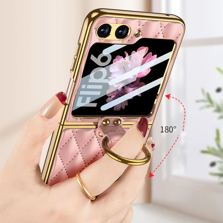 For Samsung Galaxy Z Flip6 GKK Integrated Plating Diamond Texture PU Phone Case with Ring(Pink) - Galaxy Z Flip6 5G Cases by GKK | Online Shopping UK | buy2fix